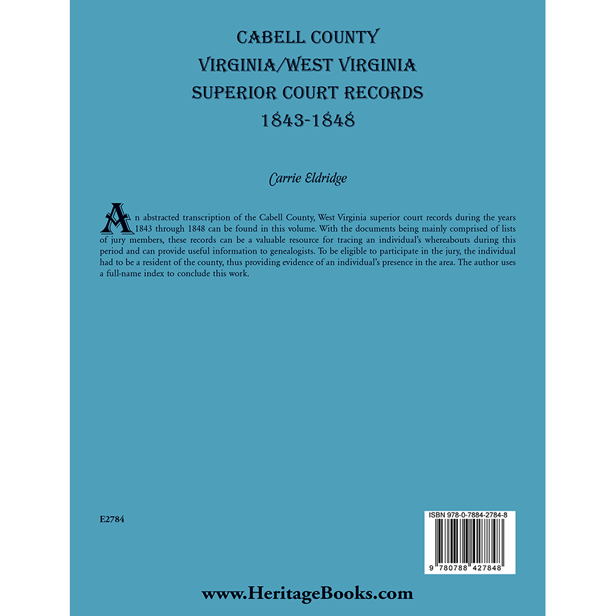Cabell County, Virginia/West Virginia Superior Court Records, 1843-1848 back cover
