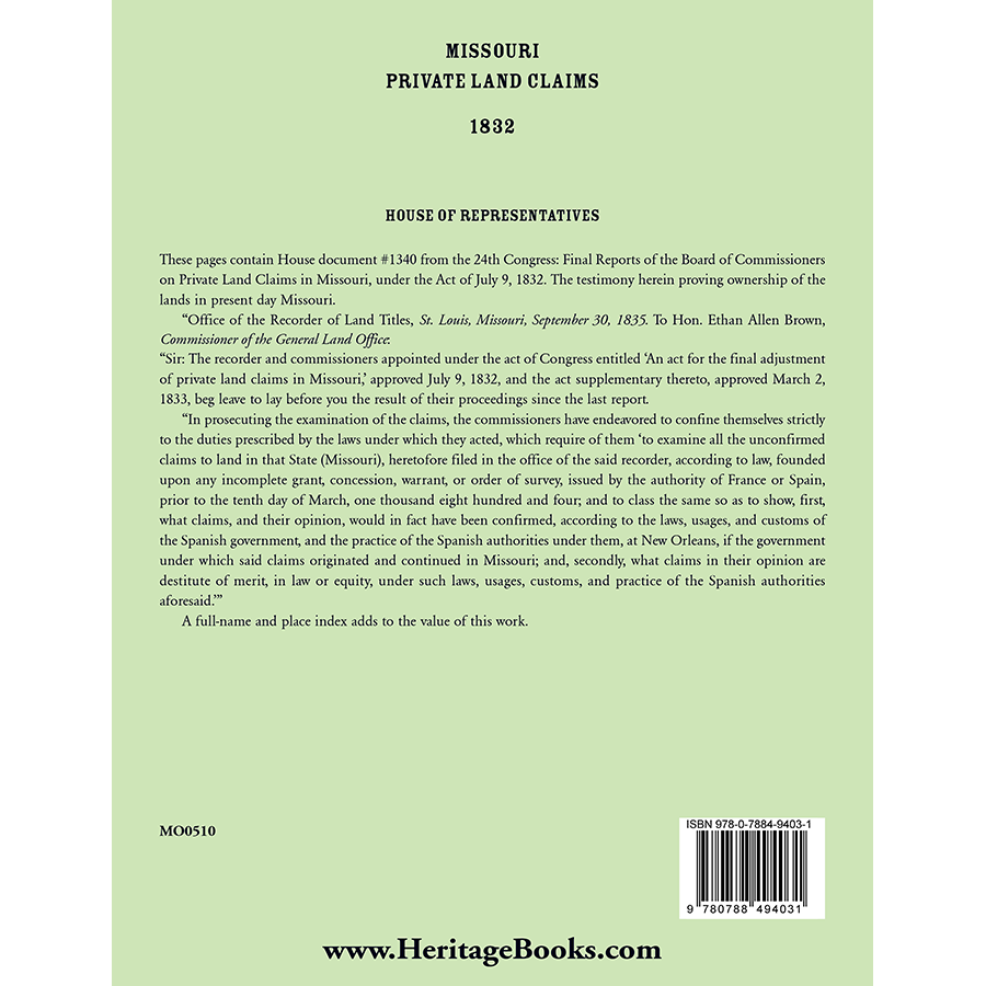 Missouri Private Land Claims, 1832