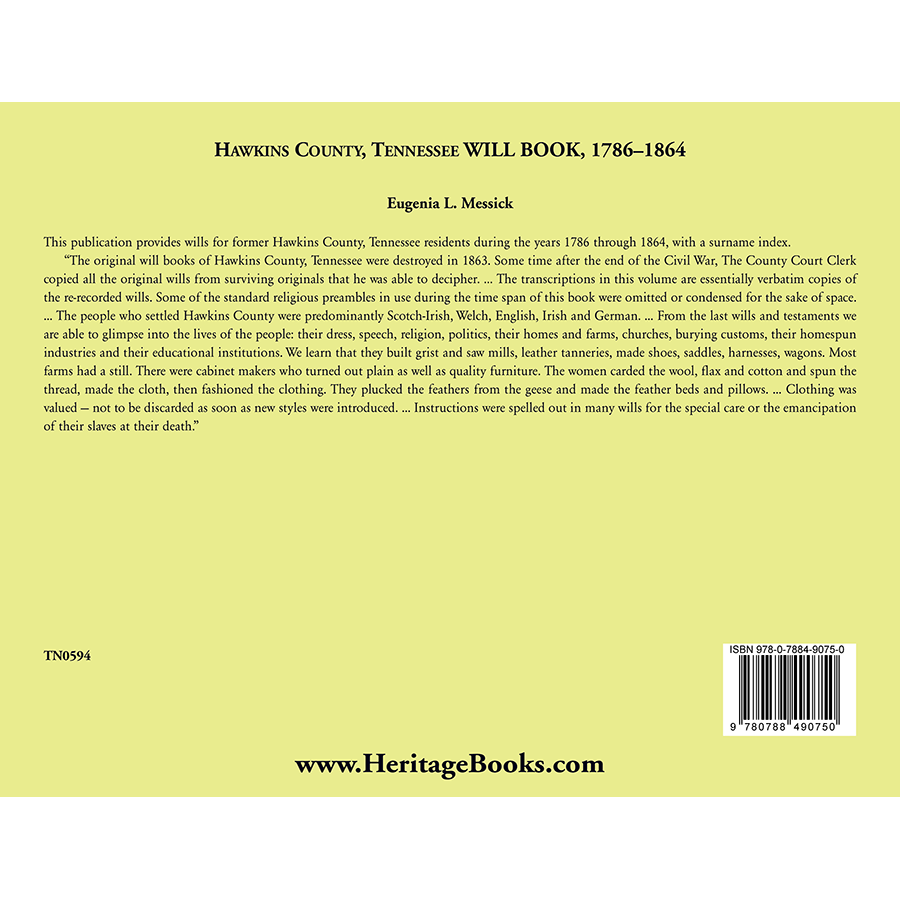 Hawkins County, Tennessee Will Book, 1786-1864