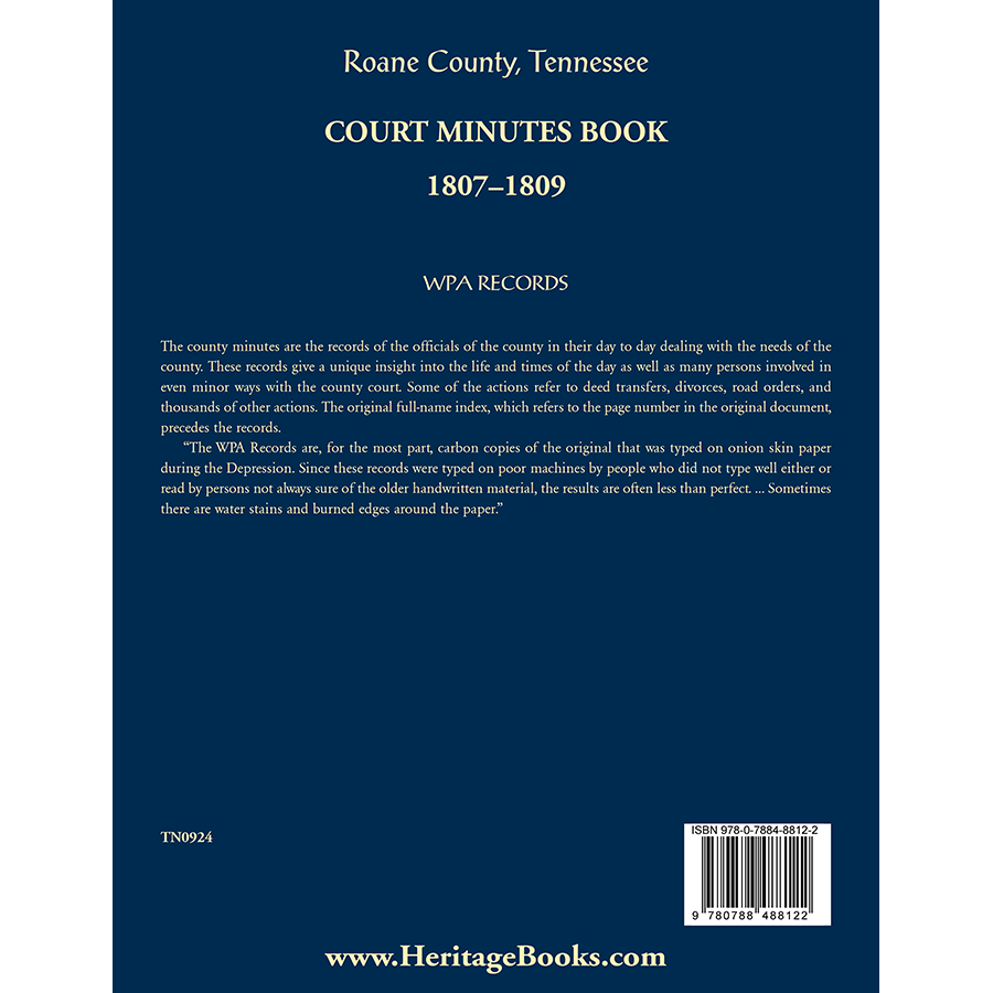 Roane County, Tennessee Court Minutes Book, 1807-1809