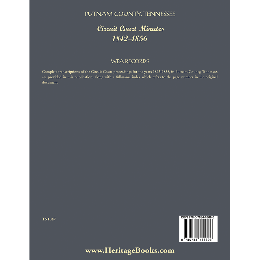 Putnam County, Tennessee Circuit Court Minutes, 1842-1856 back cover
