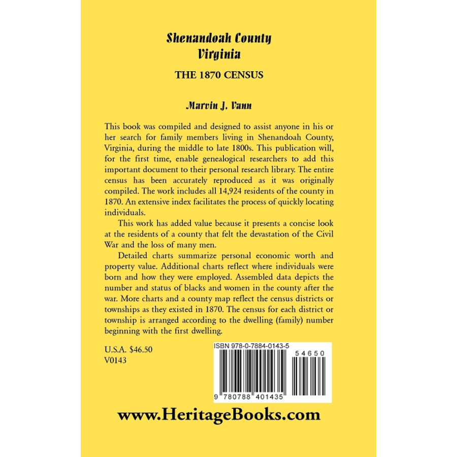 Shenandoah County, Virginia: The 1870 Census back cover