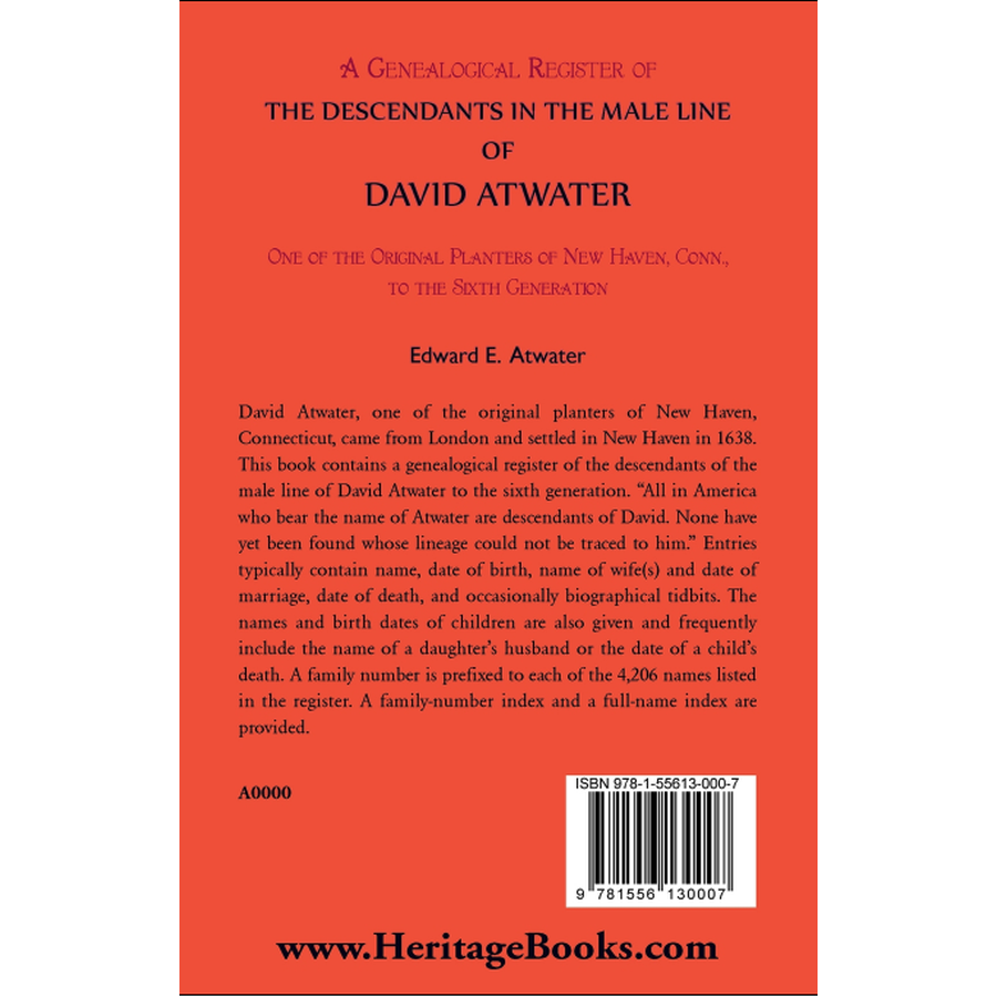 The Descendants in the Male Line of David Atwater back cover