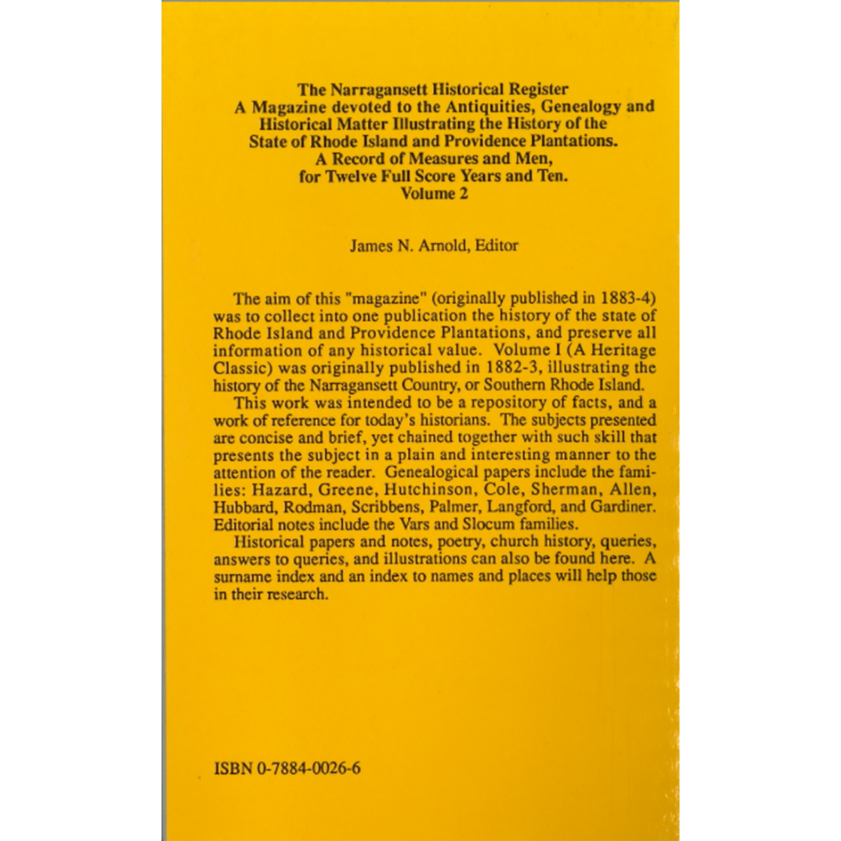 The Narragansett Historical Register, Volume 2 back cover