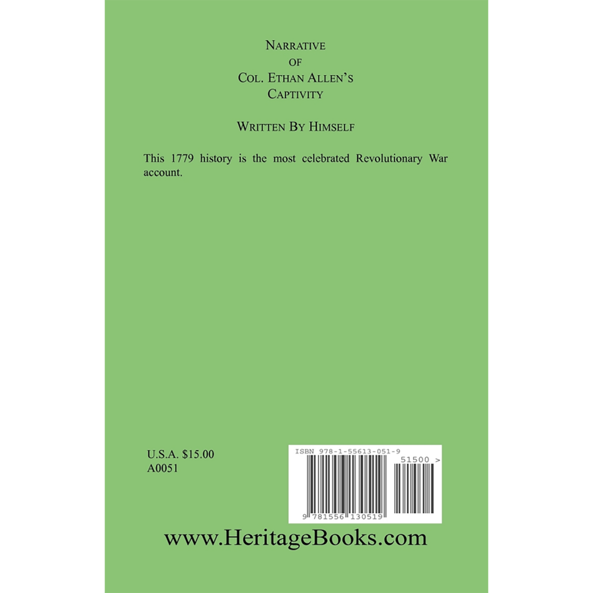 Narrative of Col. Ethan Allen's Captivity: Written by himself back cover