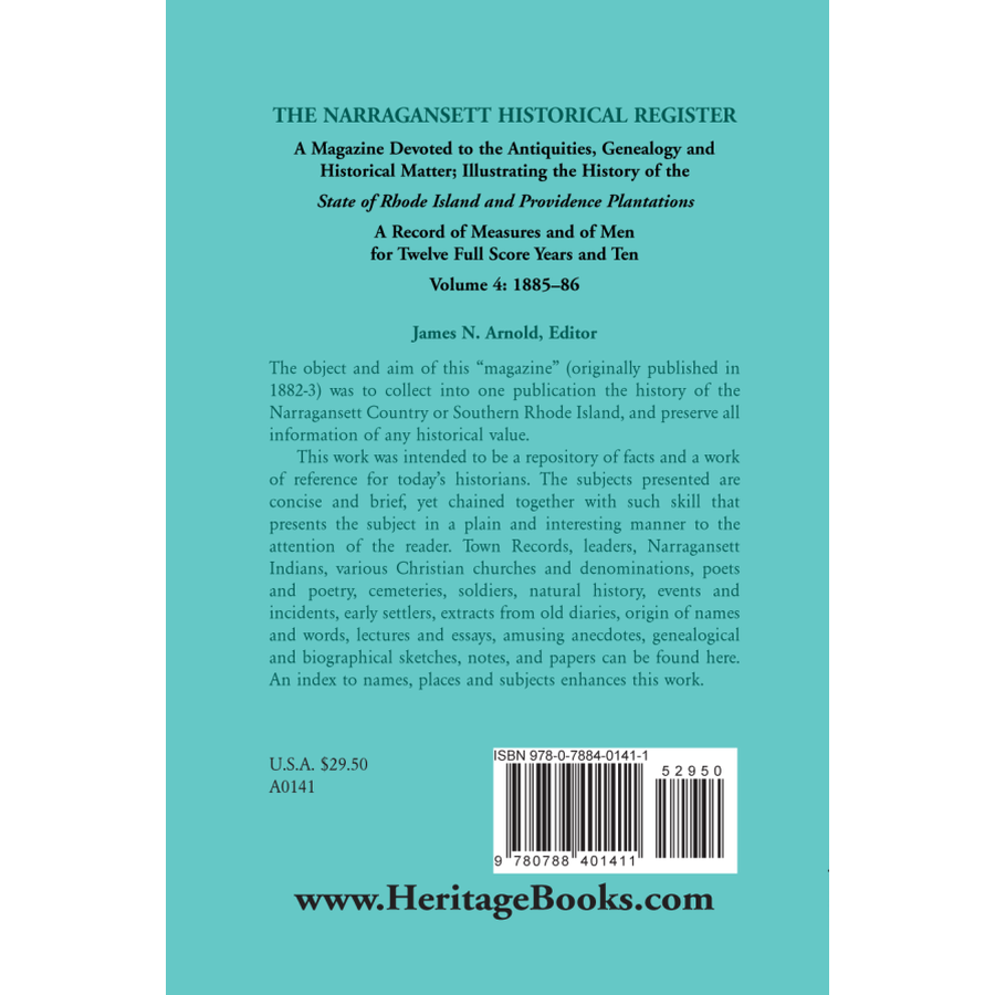 The Narragansett Historical Register, Volume 4 back cover