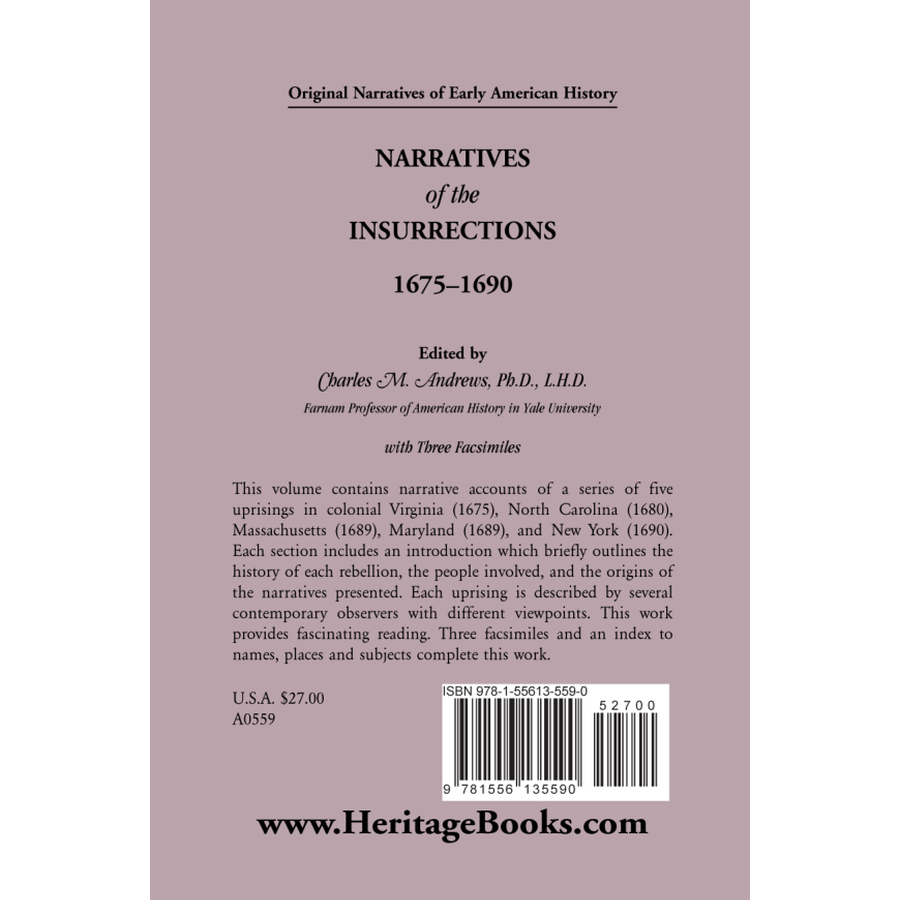 Narratives of the Insurrections, 1675-1690 back cover