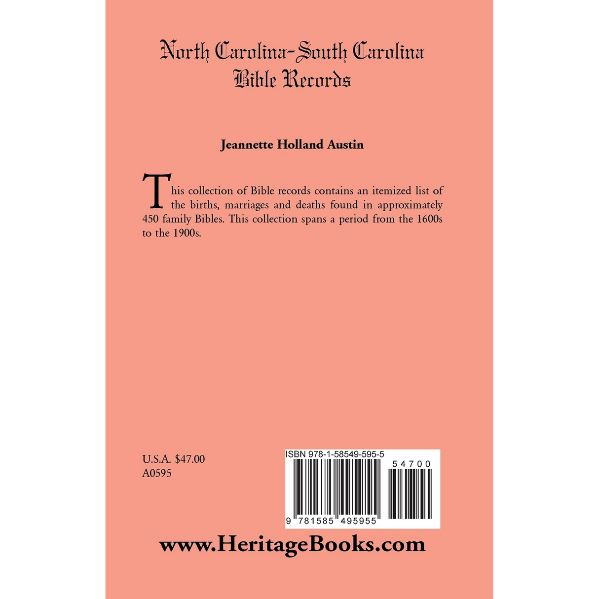 North Carolina-South Carolina Bible Records back cover