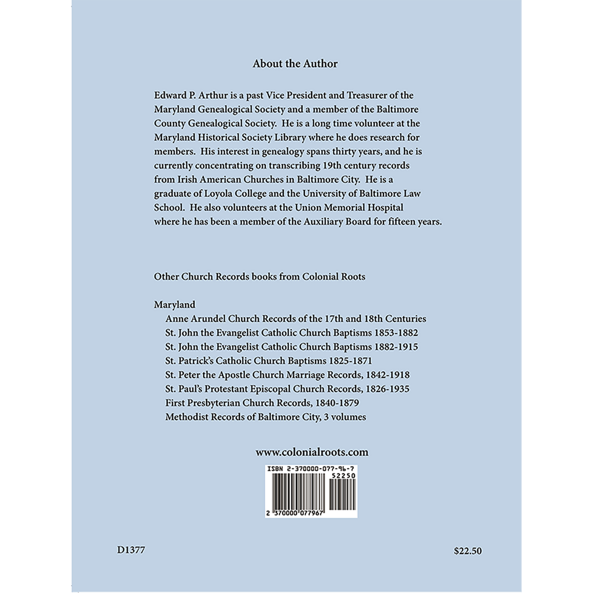 St. Mary's Govans Catholic Church, Baltimore, Maryland: Baptisms 1850-1882, Marriages 1850-1912, and Cemetery Records back cover
