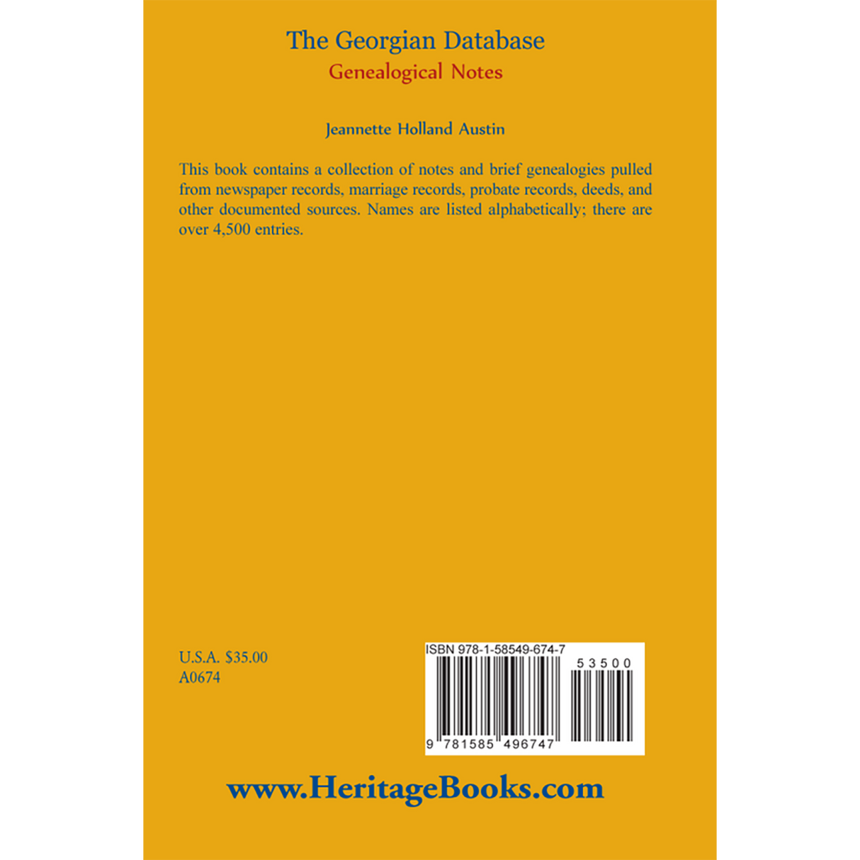 The Georgians Database, Genealogical Notes back cover