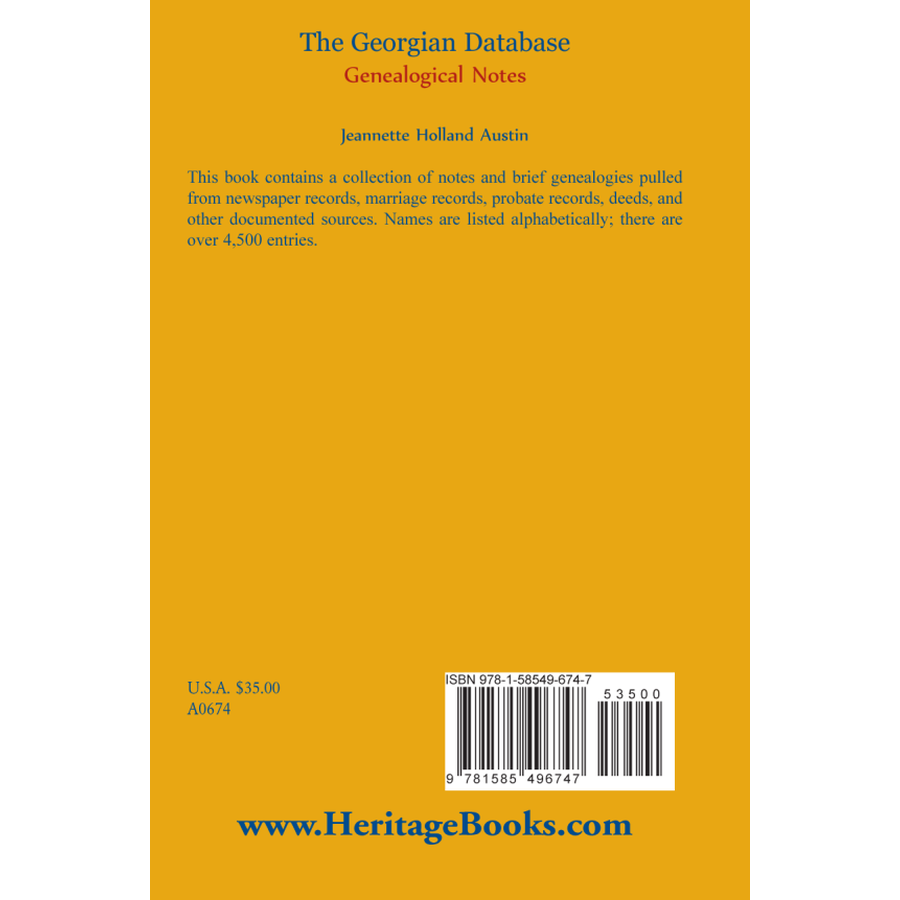 The Georgians Database, Genealogical Notes back cover