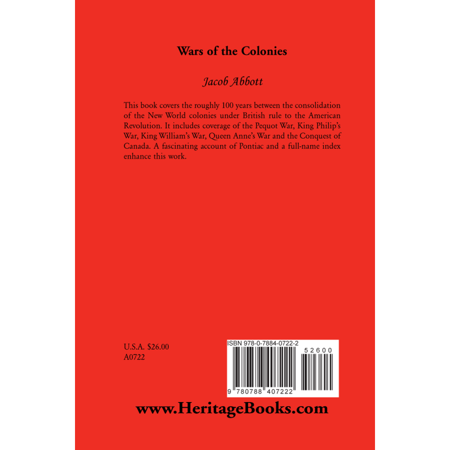 Wars of the Colonies back cover