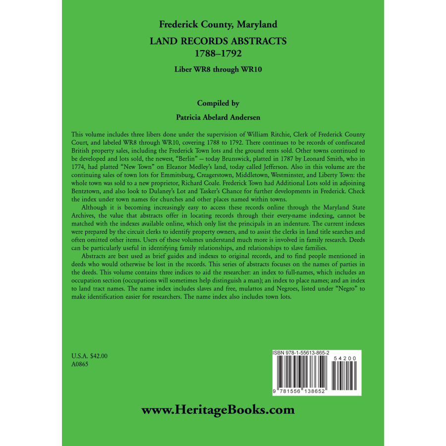 Frederick County, Maryland Land Records Abstracts, 1788-1792, Liber WR8 Through WR10 back cover