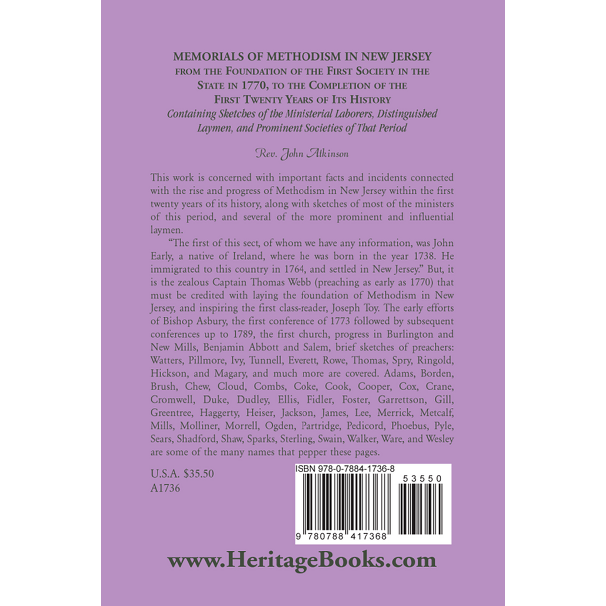 Memorials of Methodism in New Jersey back cover