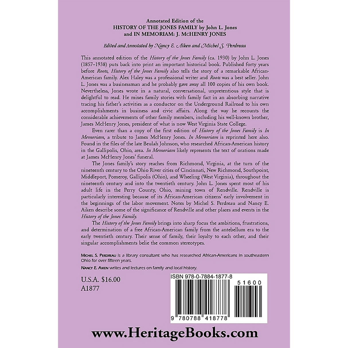 Annotated Edition of the History of the Jones Family back cover