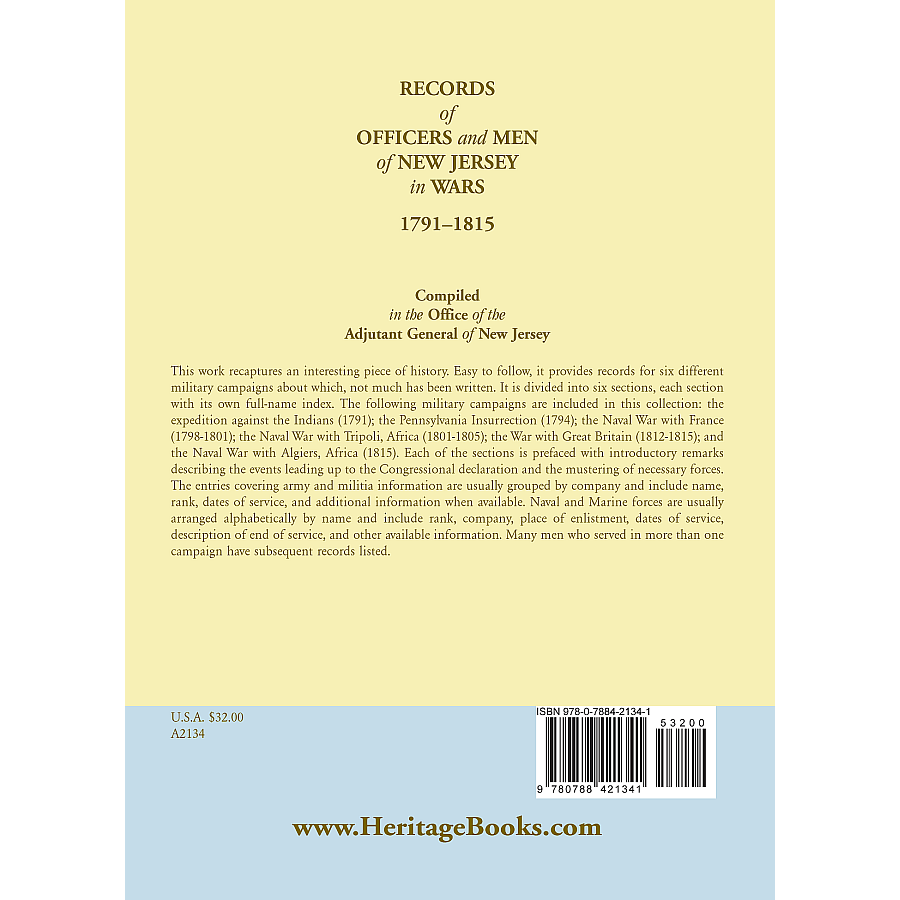 Records of Officers and Men of New Jersey in Wars, 1791-1815 back cover
