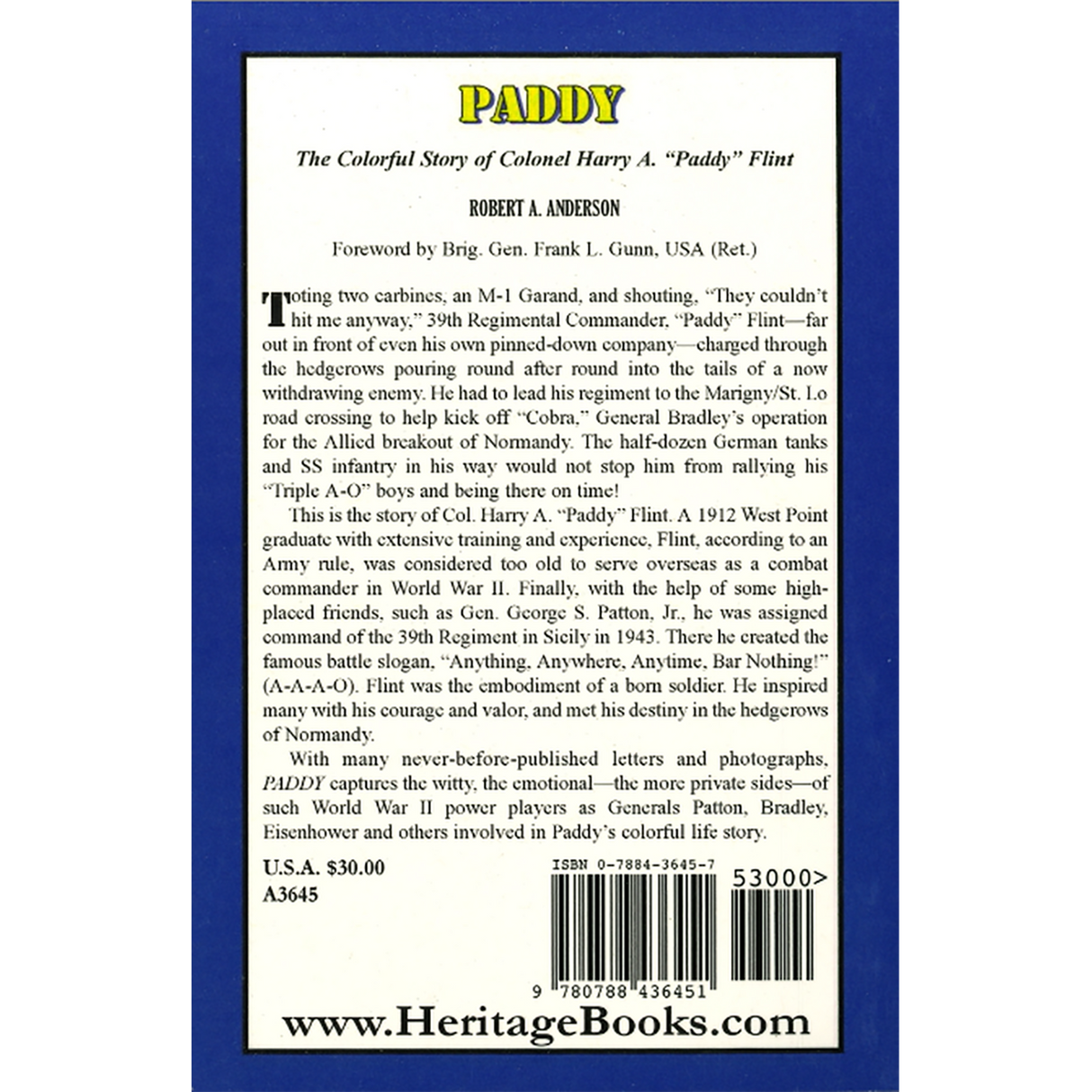 Paddy: The Colorful Story of Colonel Harry A. "Paddy" Flint back cover