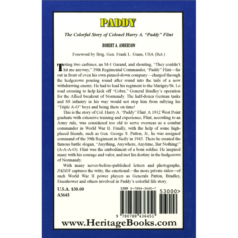 Paddy: The Colorful Story of Colonel Harry A. "Paddy" Flint back cover