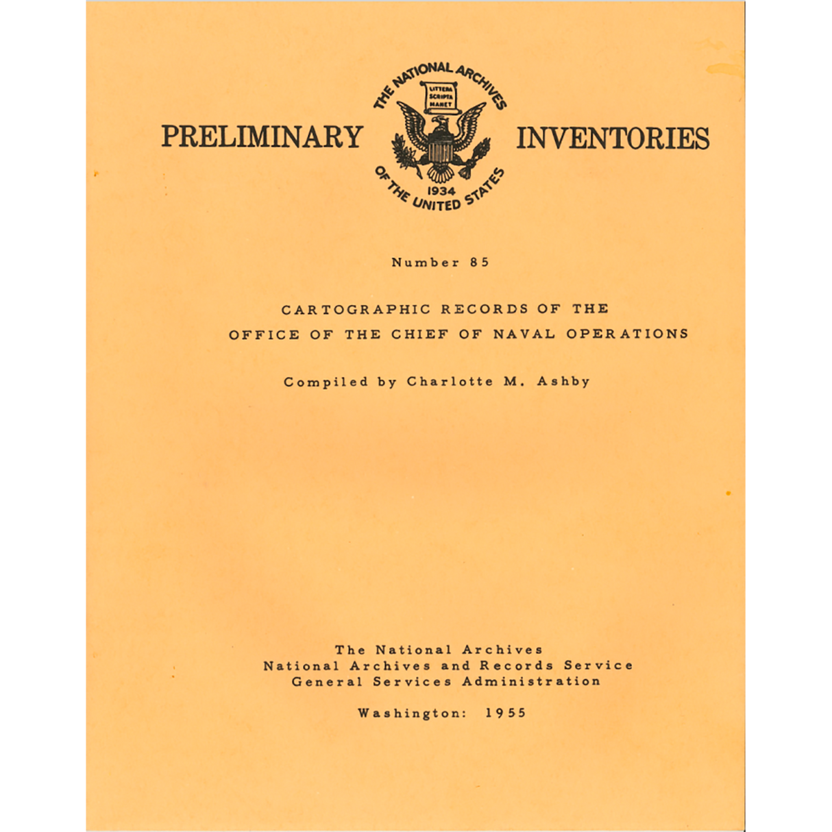 Preliminary Inventory No. 85, Cartographic Records of the Office of the Chief of Naval Operations, Record Group 38