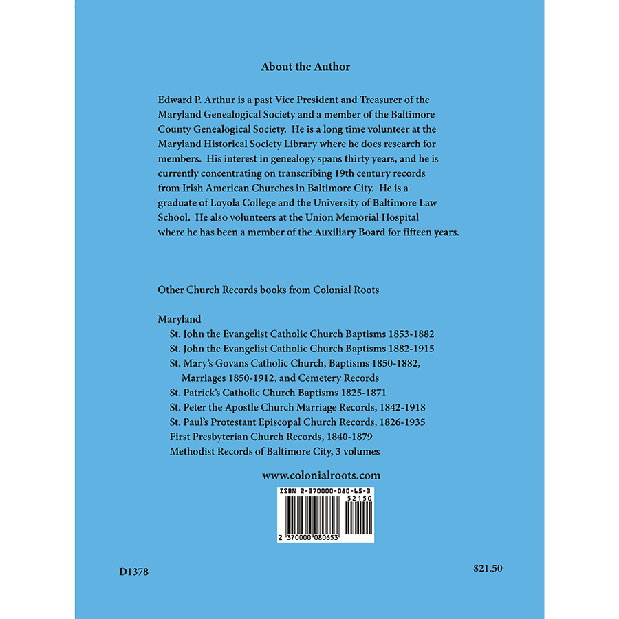 St. Ann's Catholic Church, Baltimore, Maryland Baptisms and Marriages, 1873-1907 back cover