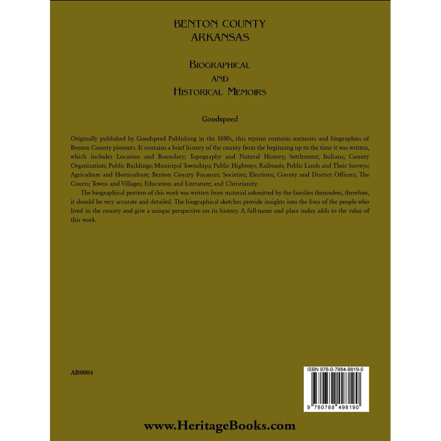 Benton County, Arkansas Biographical and Historical Memoirs back cover
