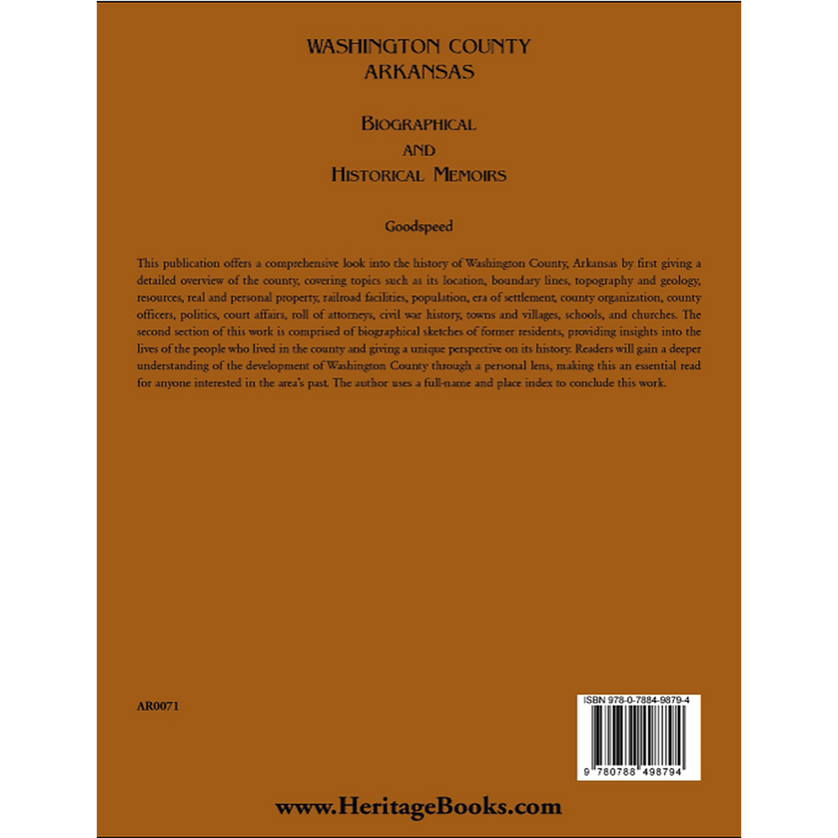 Washington County, Arkansas Biographical and Historical Memoirs back cover