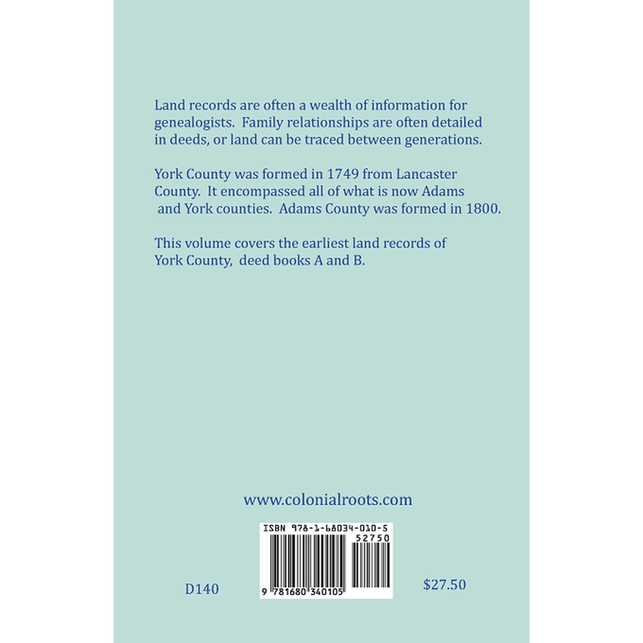 Land Records of York County, Pennsylvania, Libers A and B, 1746-1764 back cover