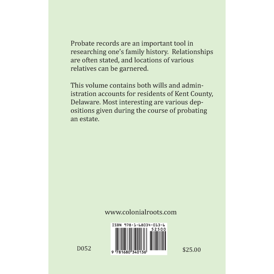 Probate Records of Kent County, Delaware, Volume 3: 1822-1833 back cover