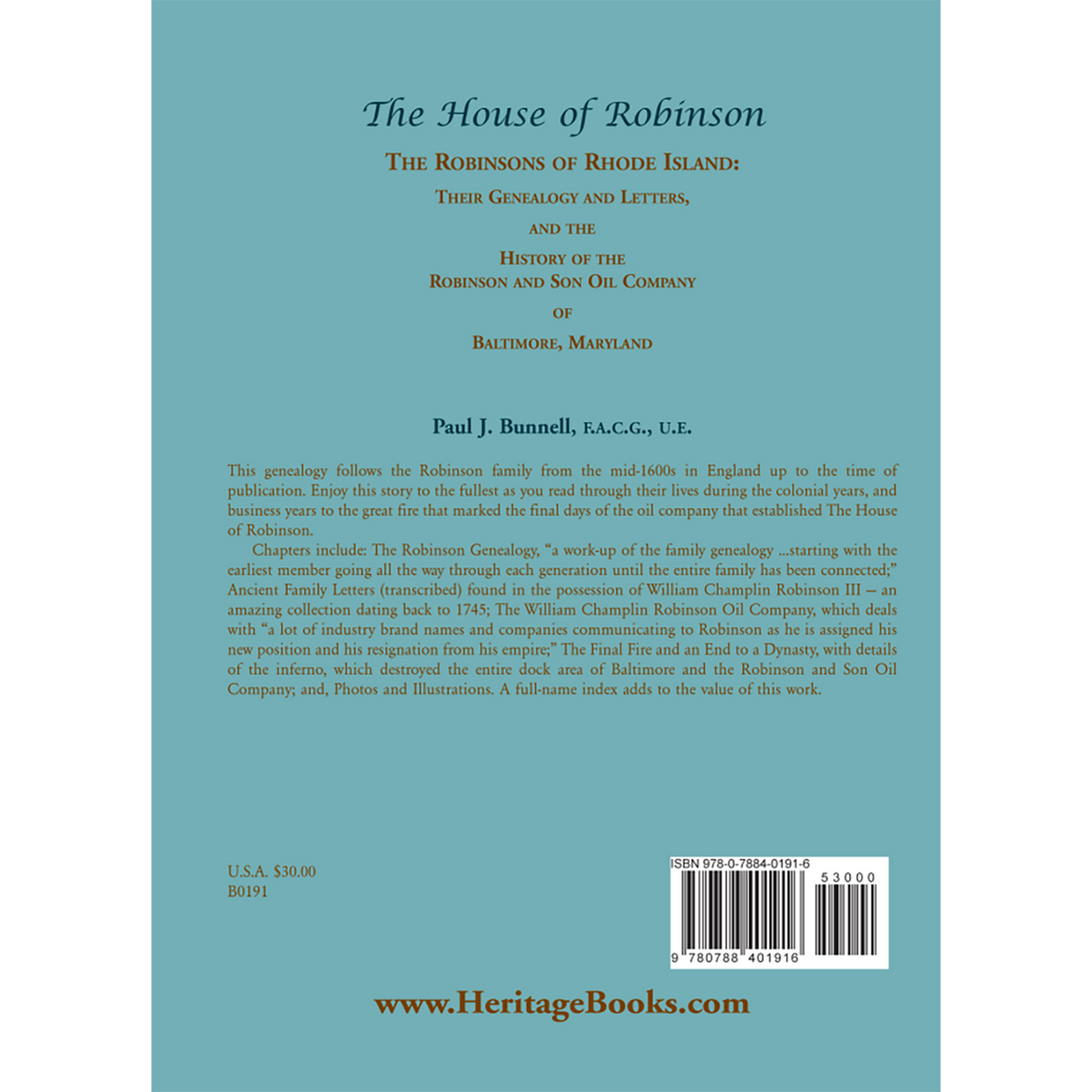 The House of Robinson The Robinsons of Rhode Island back cover
