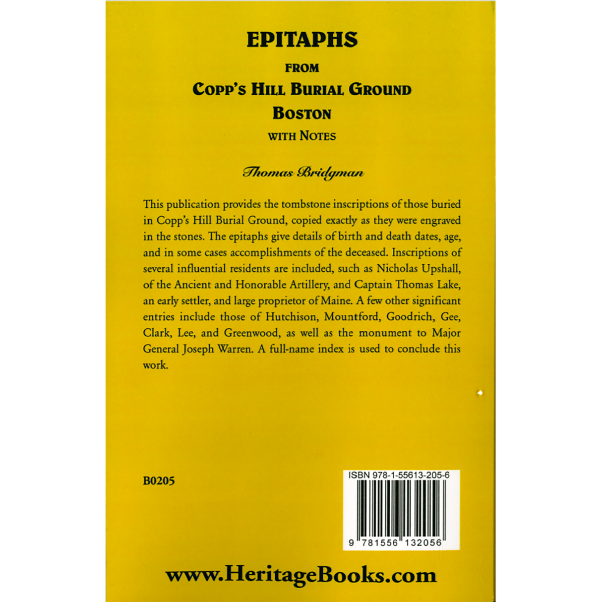 Epitaphs from Copp's Hill Burial Ground, Boston with Notes back cover