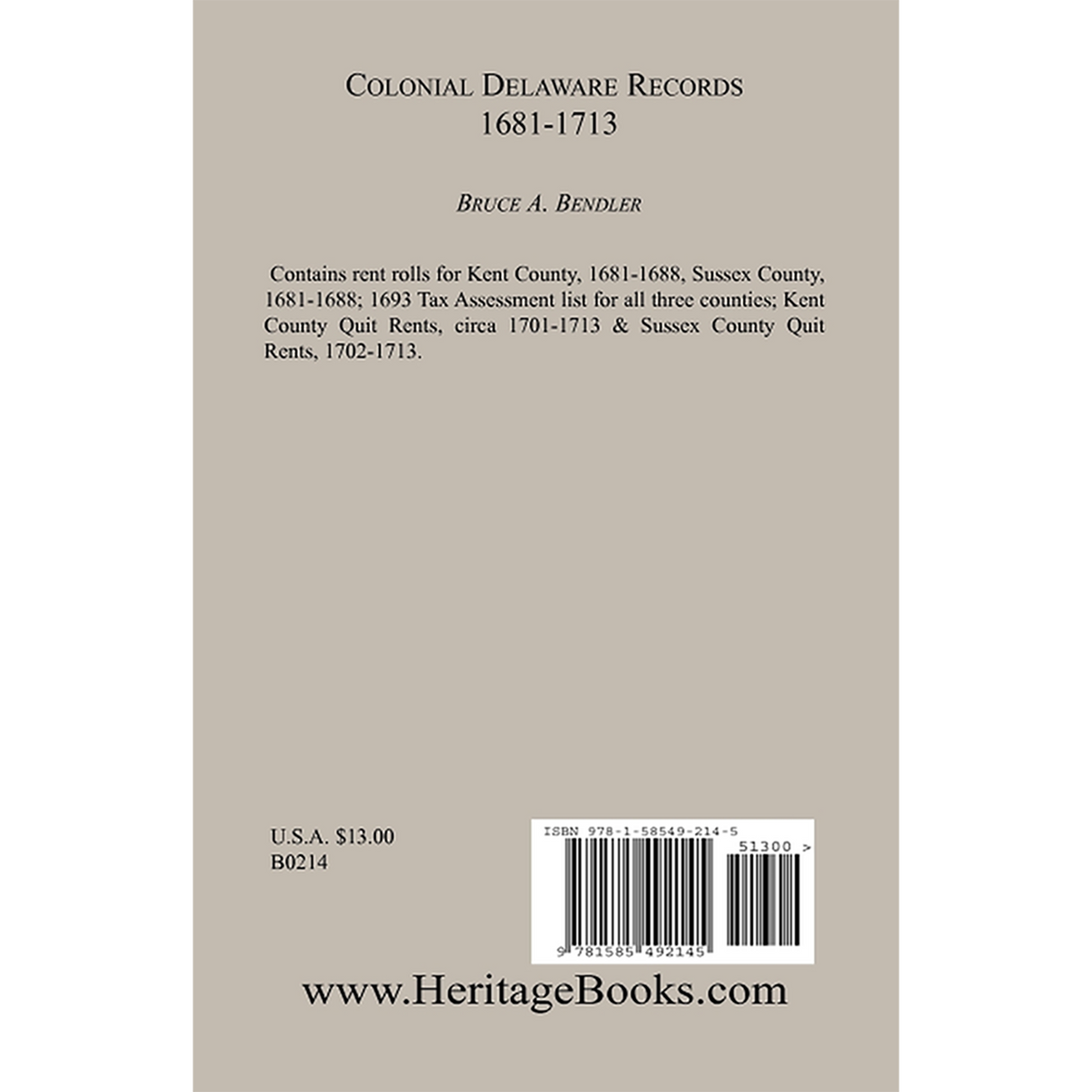 Colonial Delaware Records: 1681-1713 back cover