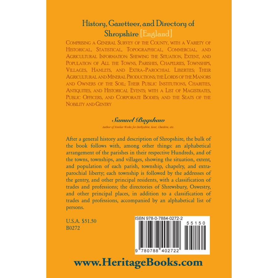 History, Gazetteer, and Directory of Shropshire, England back cover