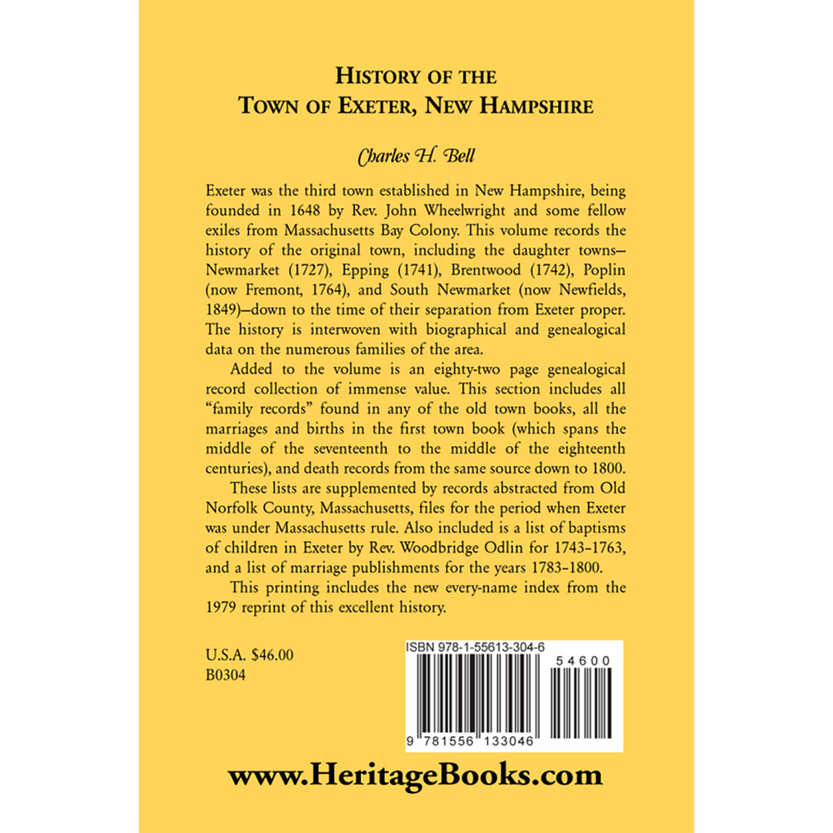 History of the Town of Exeter, New Hampshire back cover