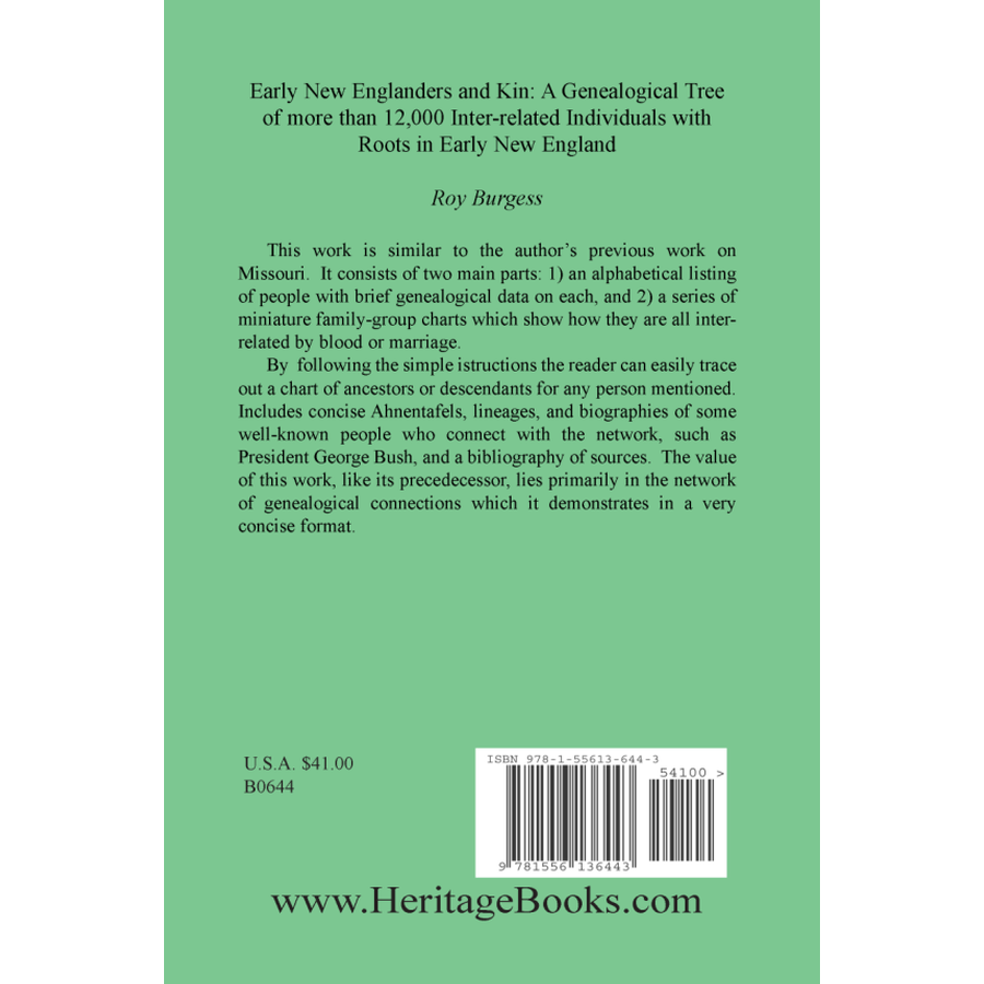 Early New Englanders and Kin: A Genealogical Tree of more than 12,000 Inter-related Individuals with Roots in Early New England back cover