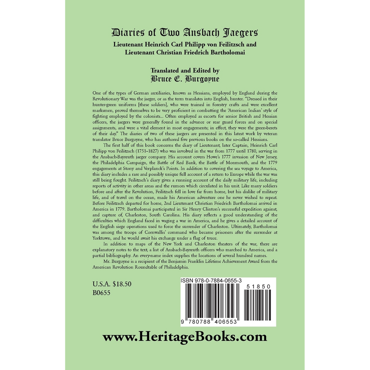 Diaries of Two Ansbach Jaegers back cover