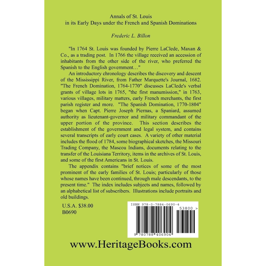 Annals of St. Louis in its Early Days under the French and Spanish Dominations back cover