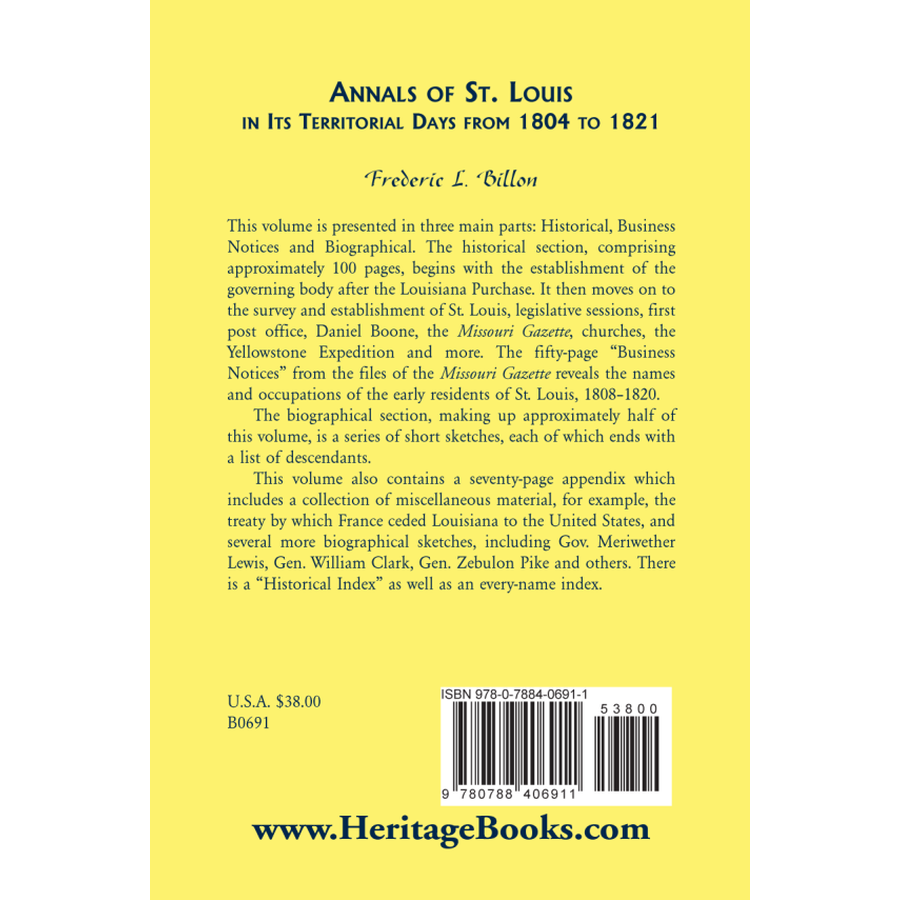 Annals of St. Louis in its Territorial Days from 1804 to 1821 back cover