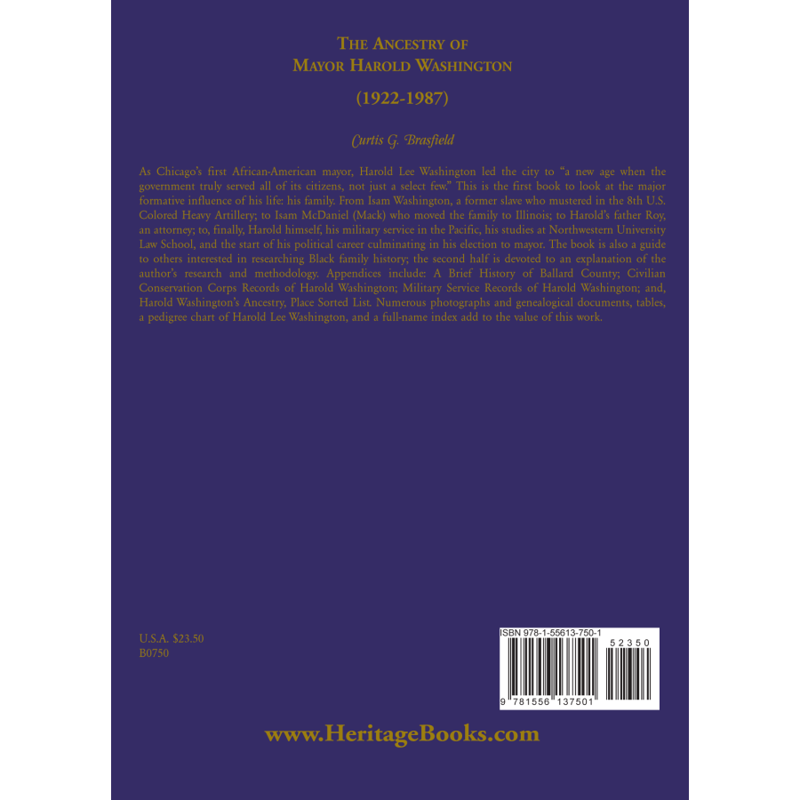 The Ancestry of Mayor Harold Washington (1922-1987) back cover