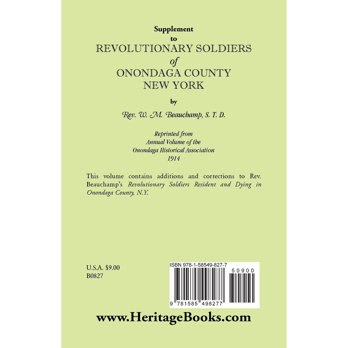 Supplement to Revolutionary Soldiers of Onondaga County, New York back cover