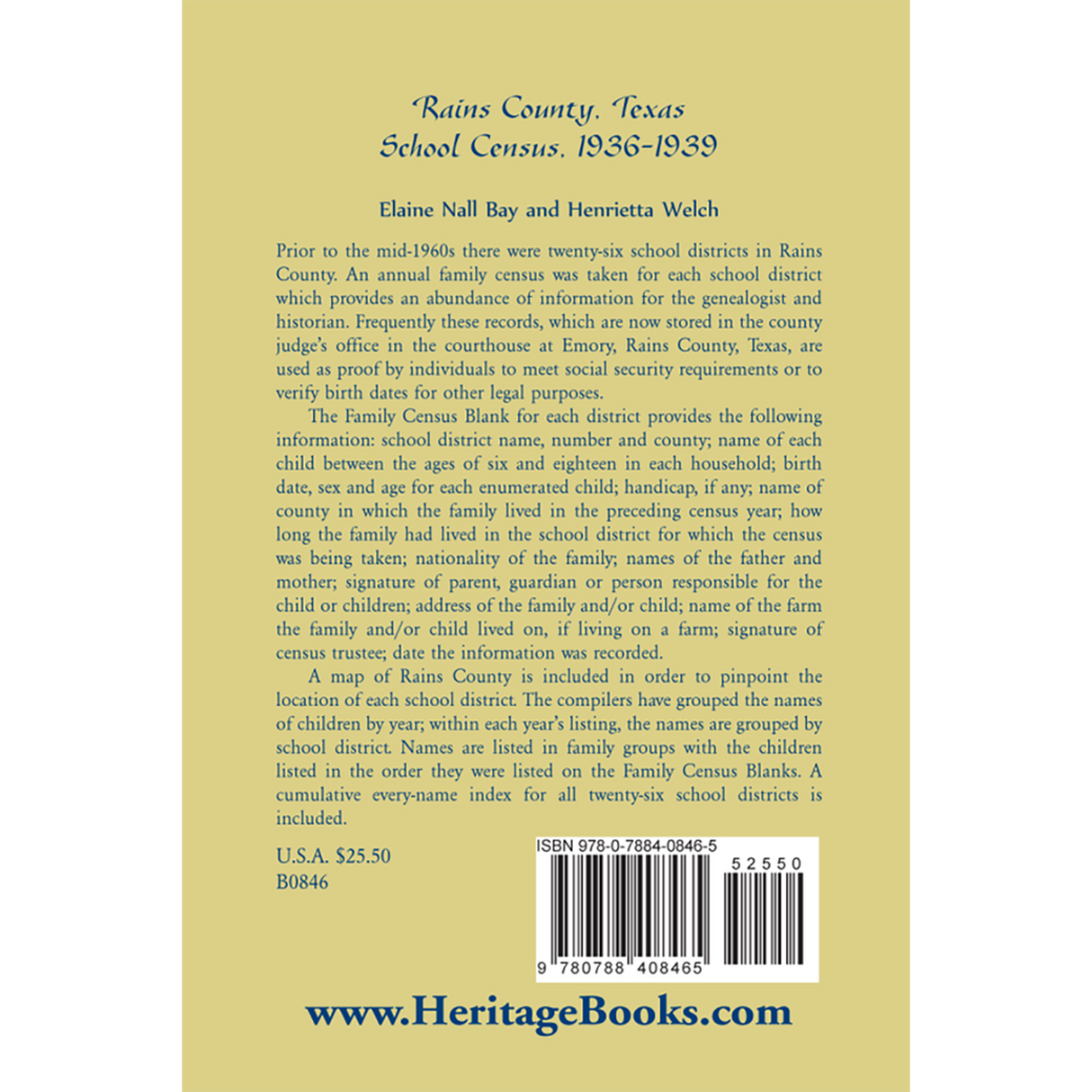 Rains County, Texas School Census, 1936-1939 back cover