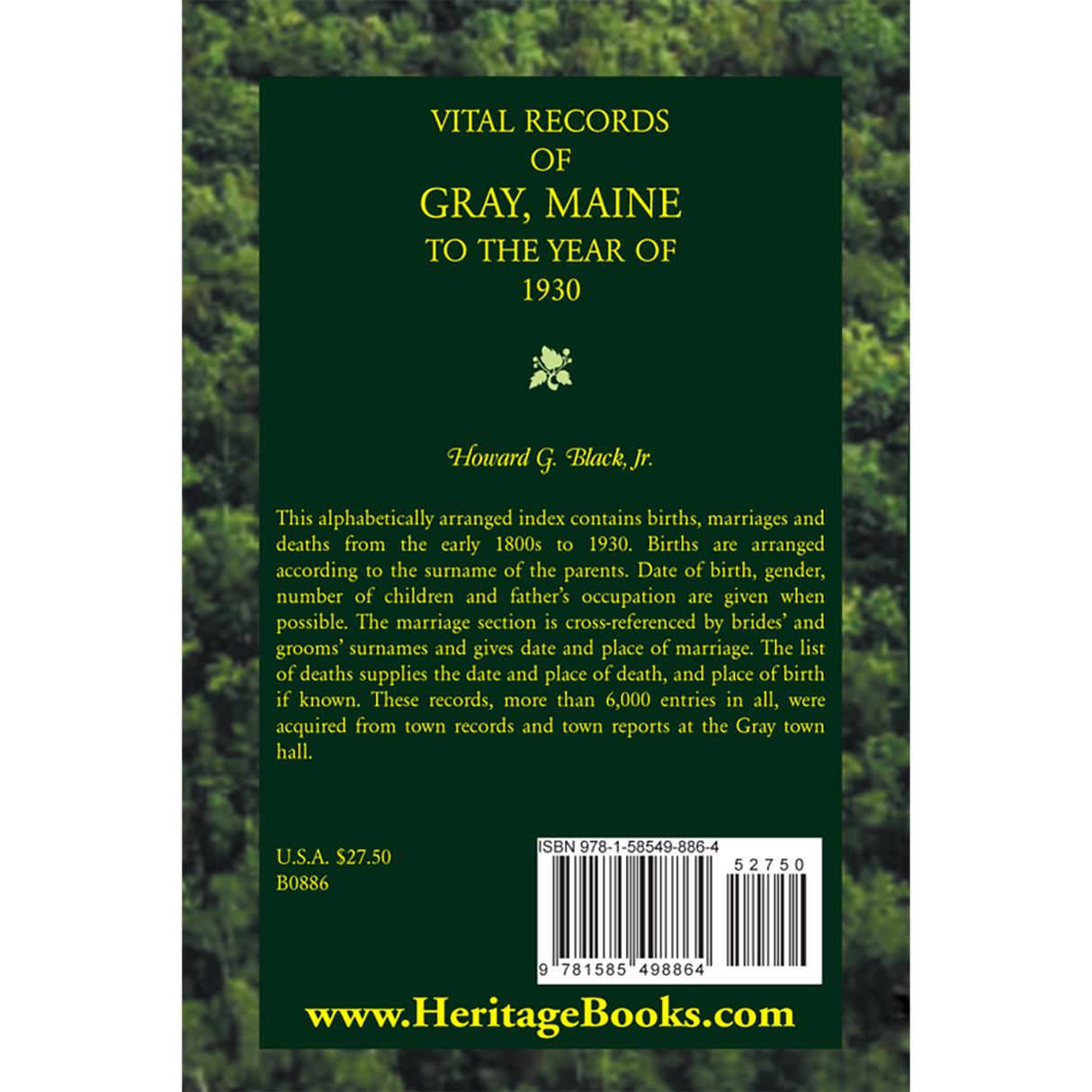 Vital Records of Gray, Maine to the Year of 1930 back cover