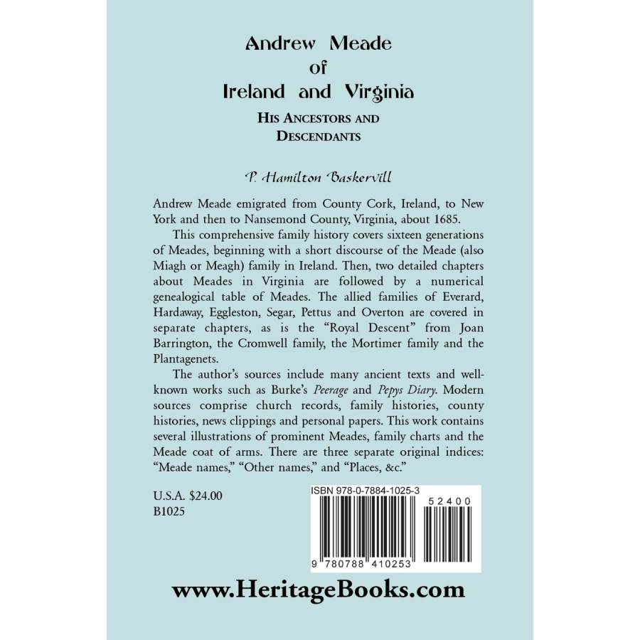 Andrew Meade of Ireland and Virginia: His Ancestors and Descendants back cover