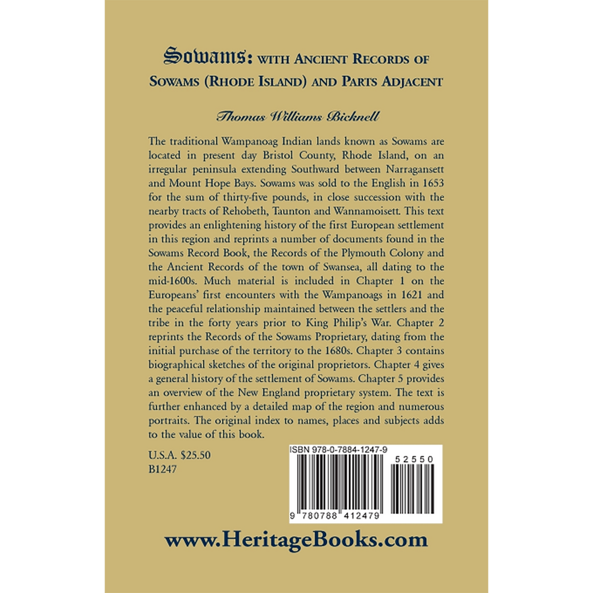Sowams: with Ancient Records of Sowams (Rhode Island) and Parts Adjacent back cover