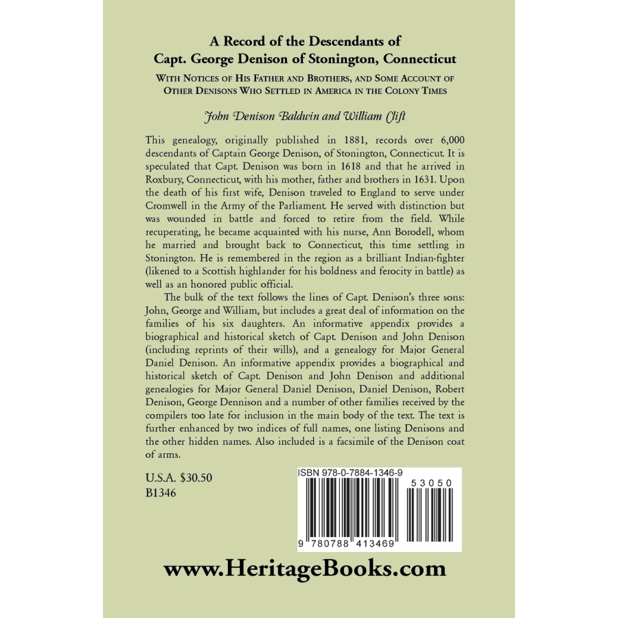 A Record of the Descendants of Capt. George Denison, of Stonington, Connecticut back cover