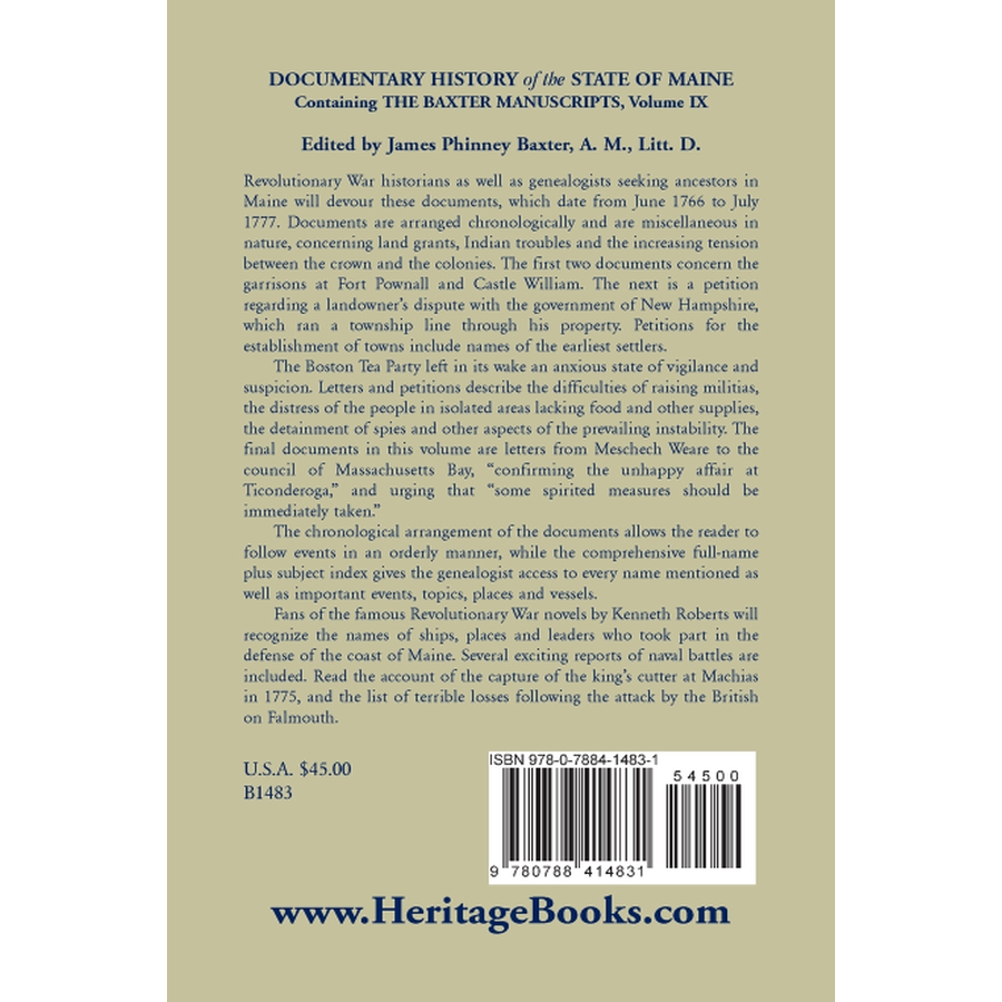 Documentary History of the State of Maine, Containing the Baxter Manuscripts Volume IX back cover