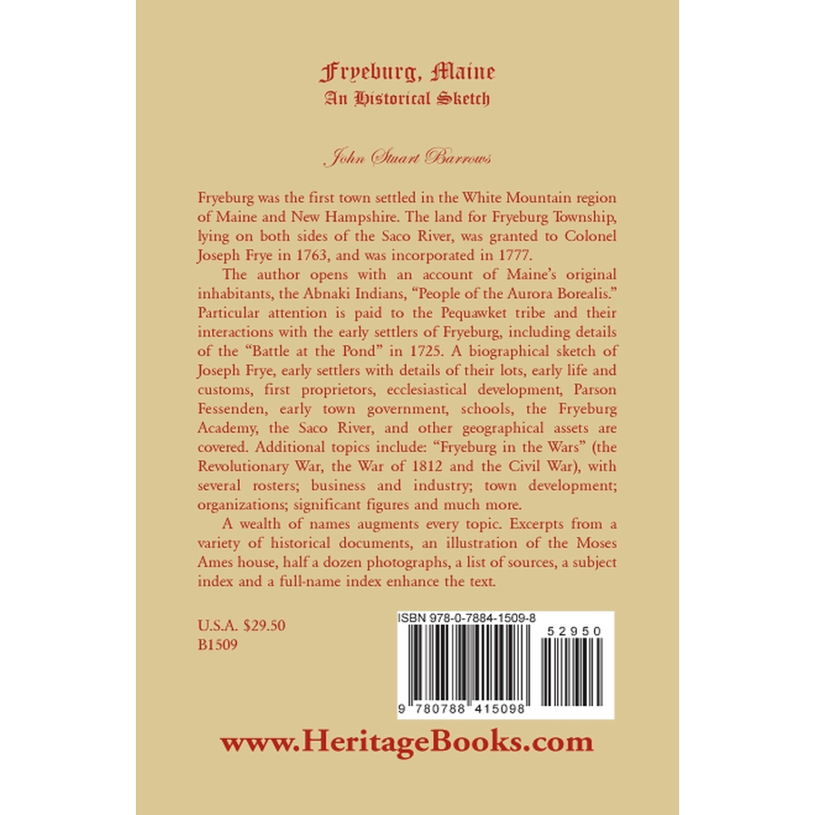 Fryeburg, Maine: An Historical Sketch back cover