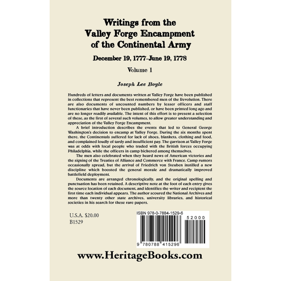 Writings from the Valley Forge Encampment of the Continental Army, Volume 1, December 19, 1777-June 19, 1778 back cover
