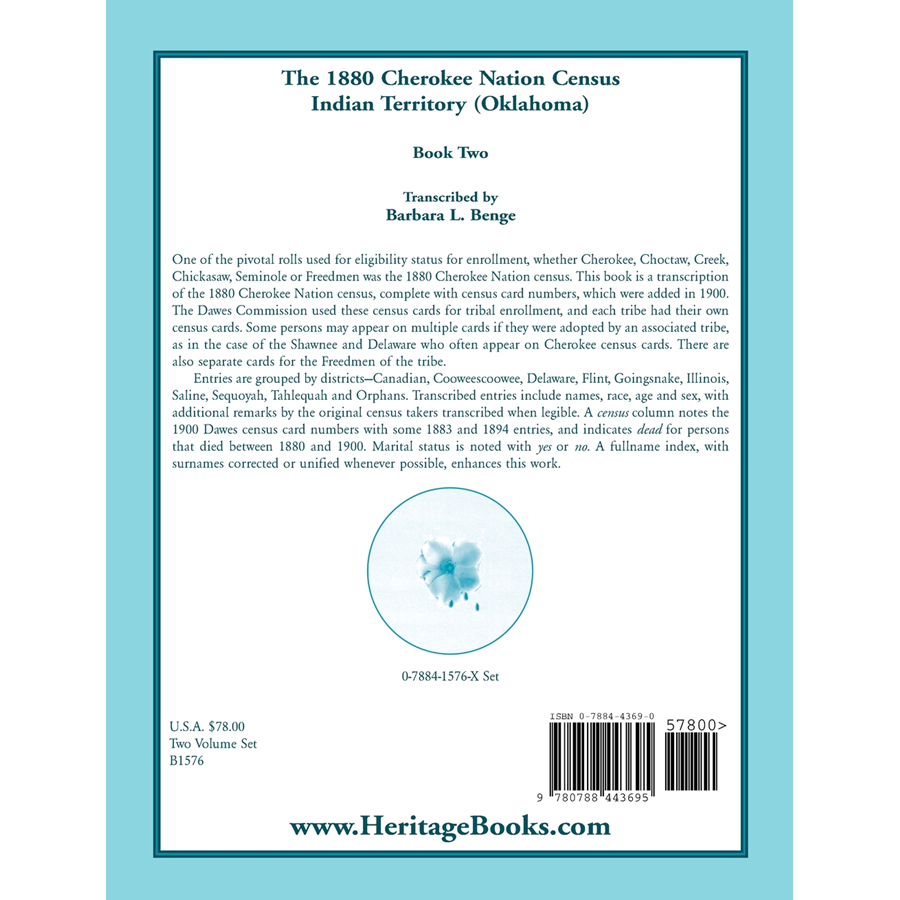 1880 Cherokee Nation Census, Indian Territory (Oklahoma) volume 2 back cover