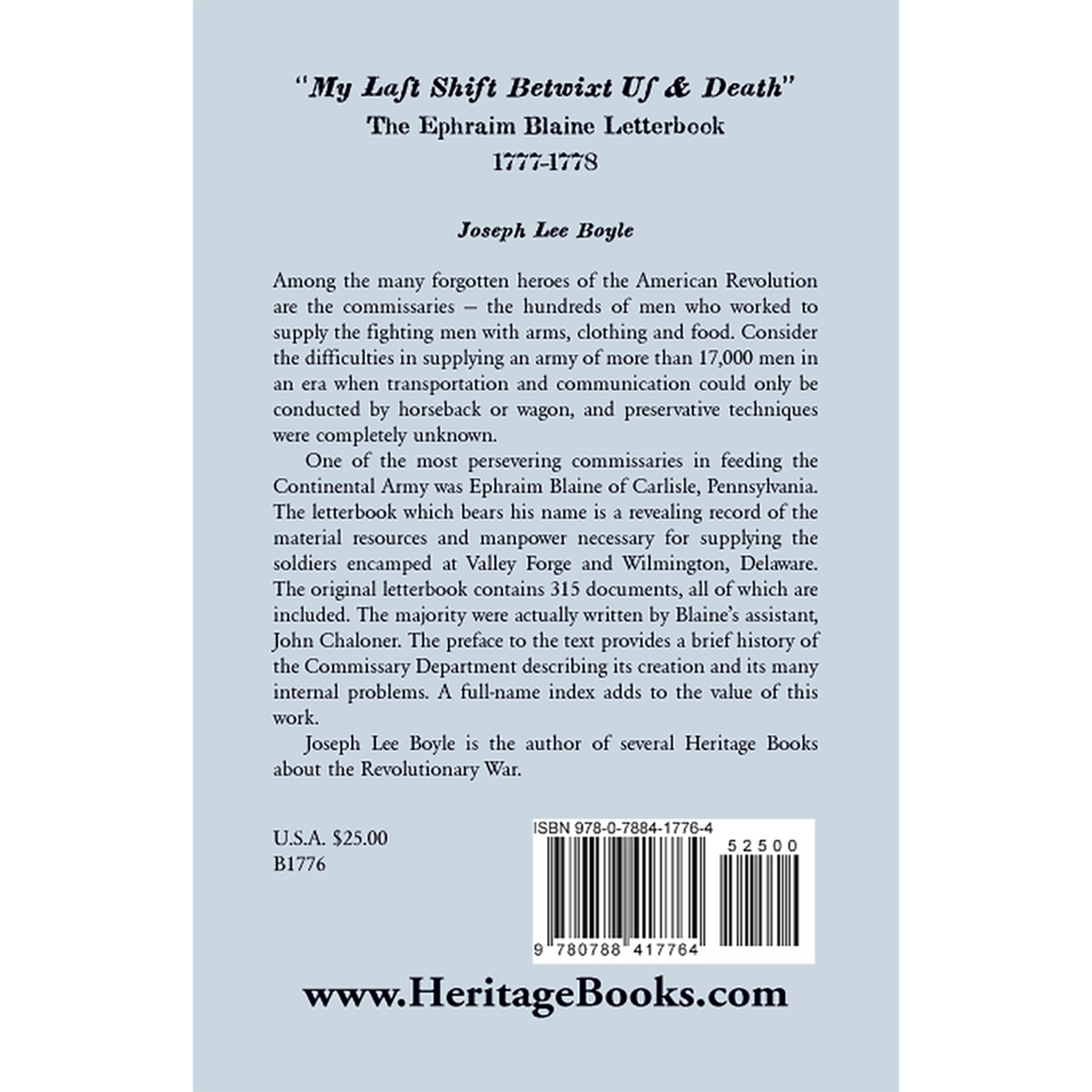 "My Last Shift Betwixt Us and Death": The Ephraim Blaine Letterbook, 1777-1778 back cover