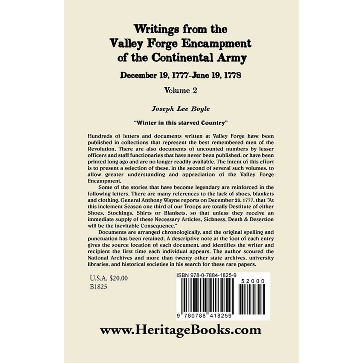 Writings from the Valley Forge Encampment of the Continental Army, Volume 2, December 19, 1777-June 19, 1778 back cover
